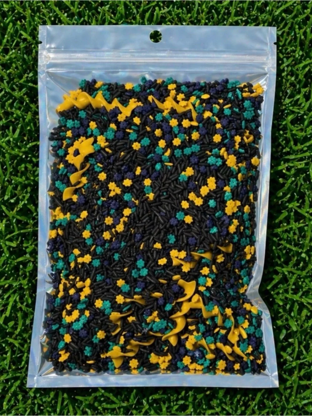 Black, Yellow & Teal outer space sensory bin filler